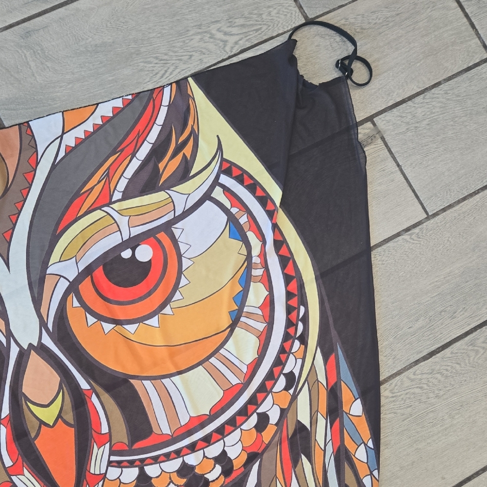 Original‎ One-Size Colorful Owl Print Sheer Swim Cover-Up - Picture 4 of 6